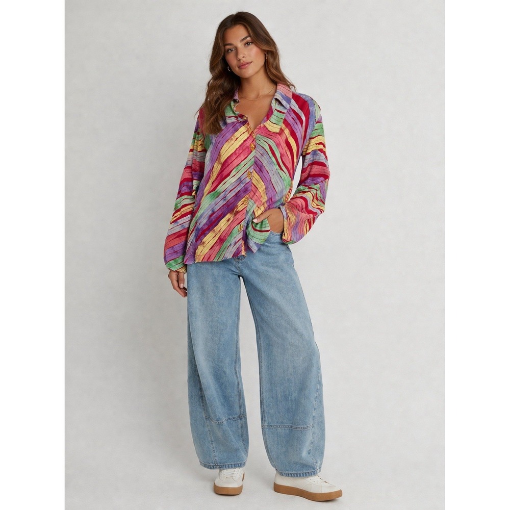 Vintage Keren Hart Rainbow Ribbon Jacket XL Art to Wear 100% Cotton